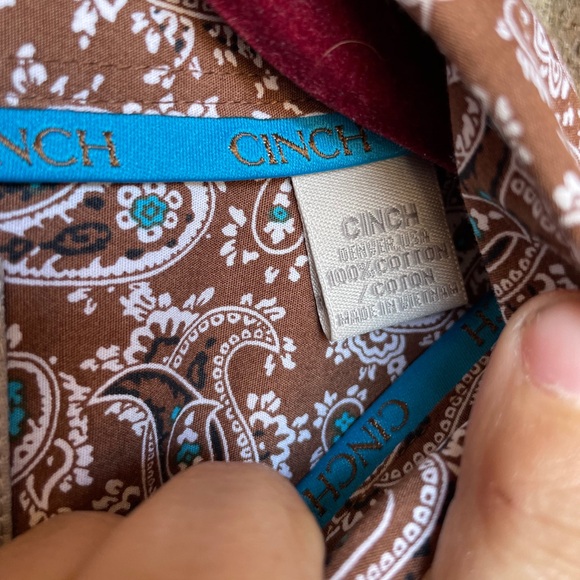 Cinch Men’s Large Paisley Brown and Turquoise Long Sleeve Button Down Shirt - Picture 5 of 5